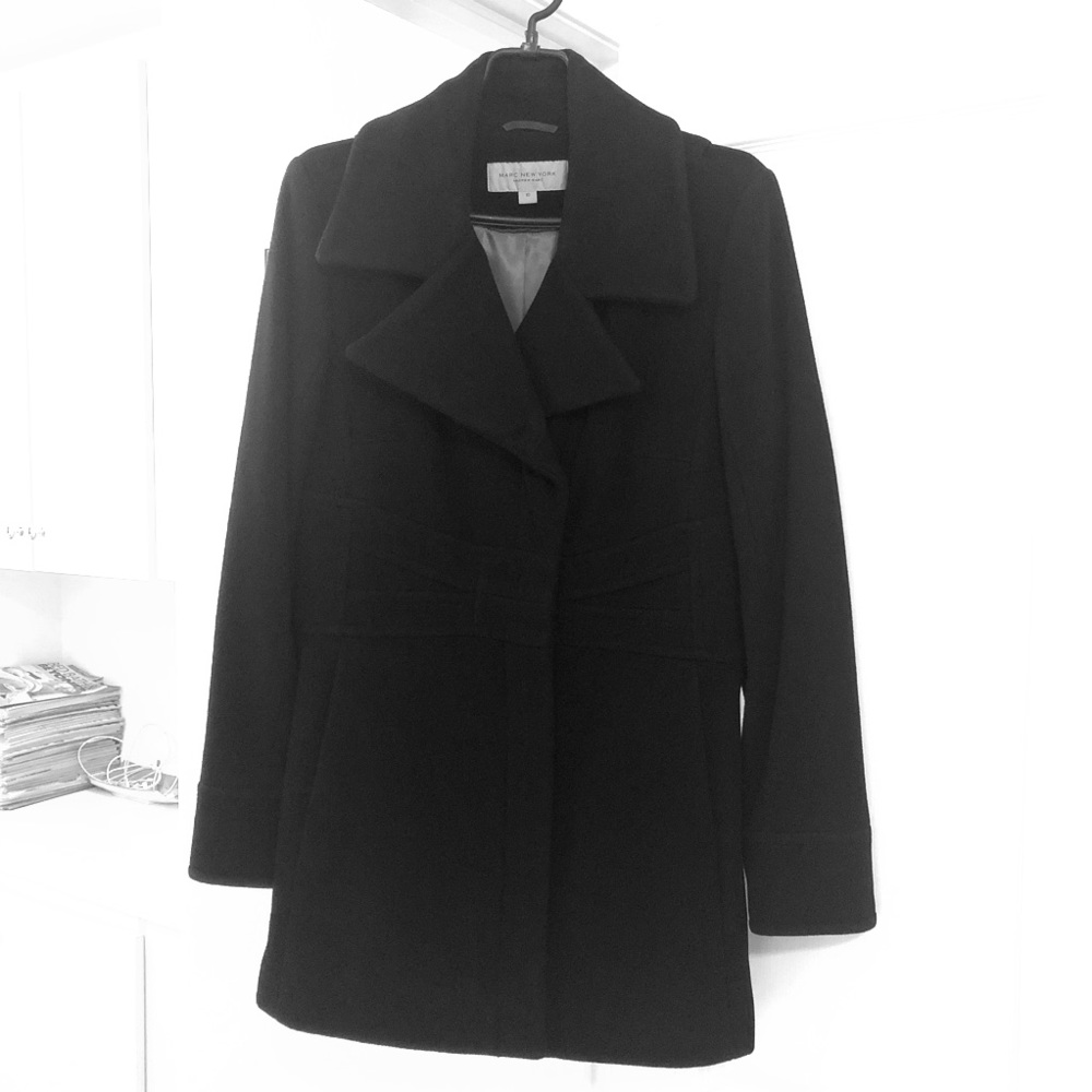 Andrew Marc Black Wool Blend Peacoat